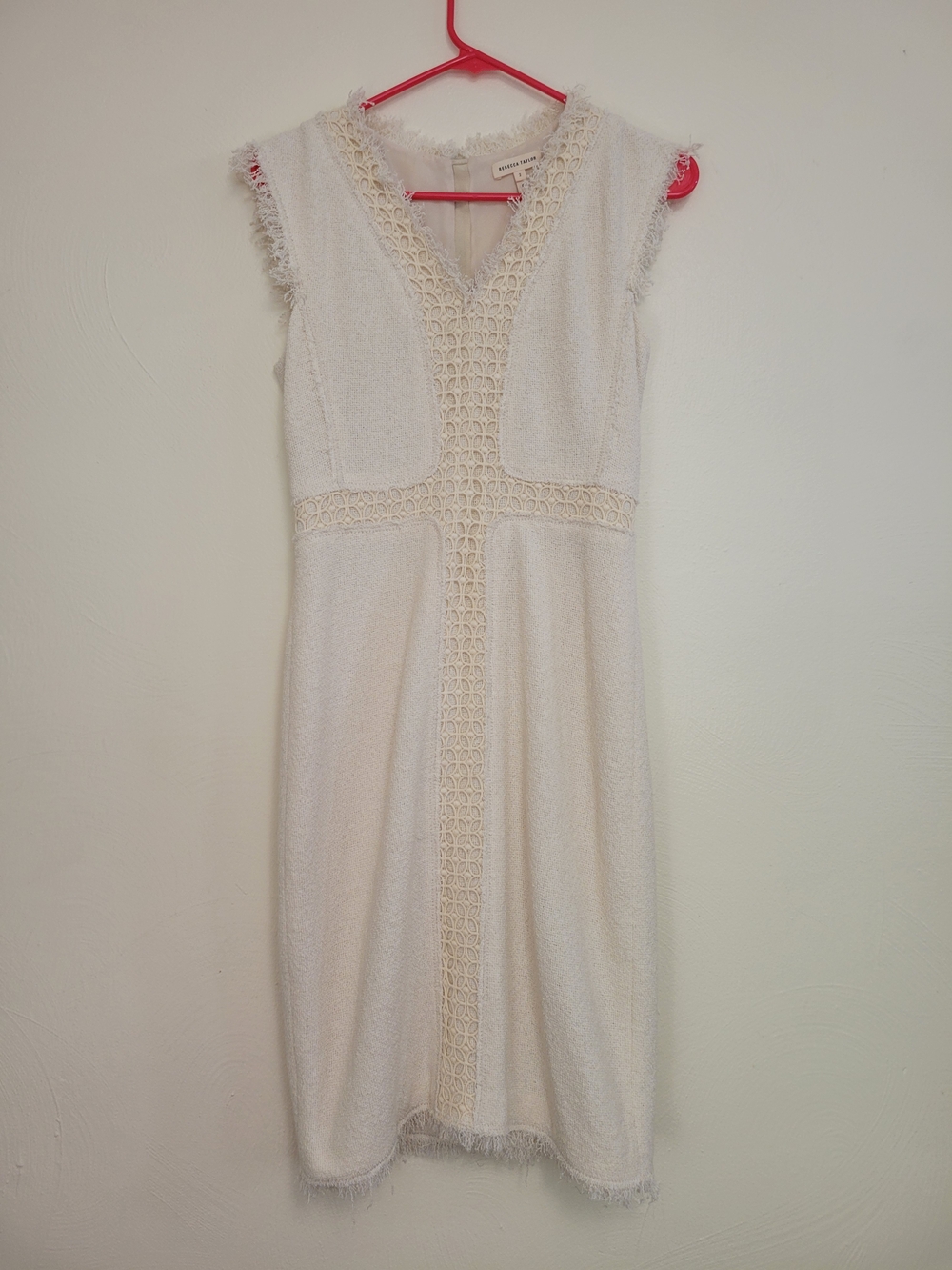 Rebecca Taylor Ivory Crochet Trim Tweed Midi Dress Size 2